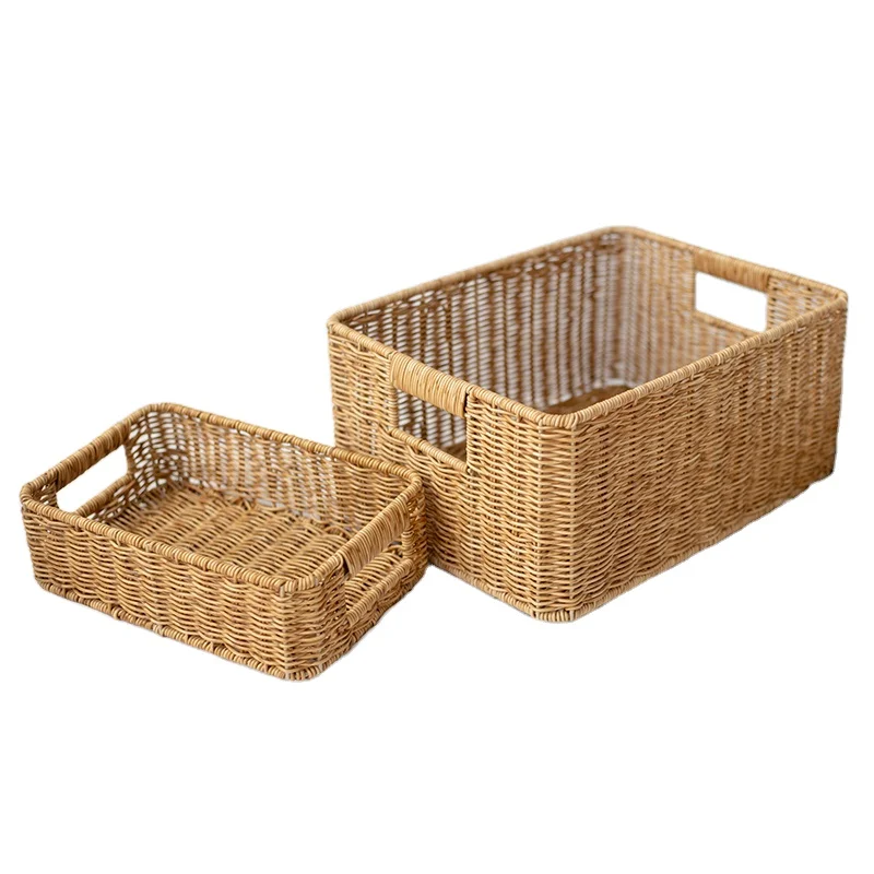 Manufacture 100% Handmade PP Rattan Storage Basket Custom Multipurpose Sundries Organizer Rectangle Wicker Box for Home