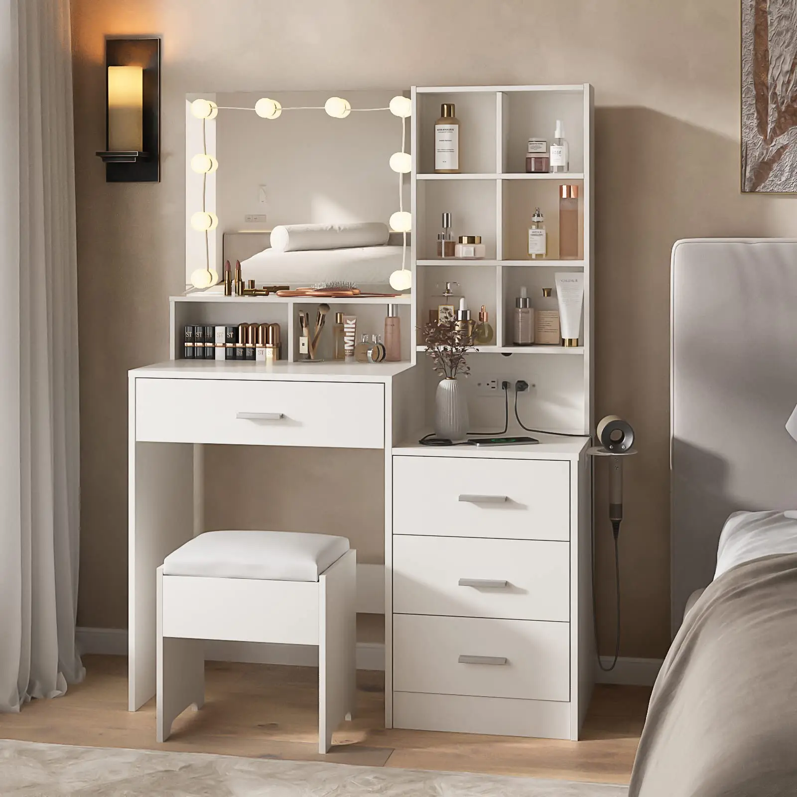 wooden makeup vanity dressing table dresser desk with drawer chair set wooden dressing table for bedroom