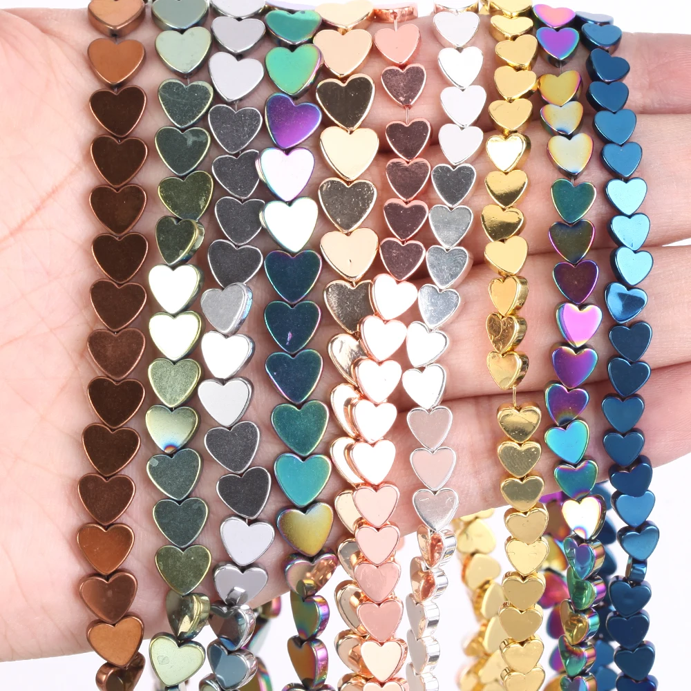 6/8mm Natural Stone Beads Rose KC Golds Love Heart Shape Hematite Loose Spacer Beads for Jewelry Making DIY Bracelet Accessories