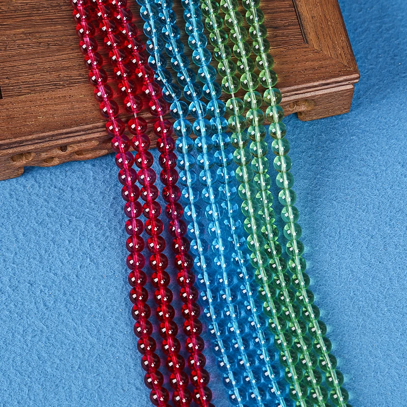 Wholesale high quality colored round glass beads smooth transparent crystal loose bead jewelry necklace DIY production