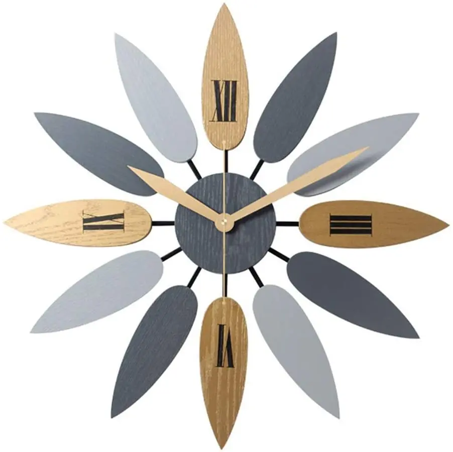 Colorful modern design metal leaf Silent Non-ticking decorative peacock wall clock