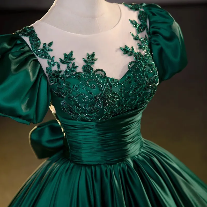 C Clothing Green Casual Quinceanera Dresses Lady Elegant Bubble Sleeve Ball Gown Evening Dress