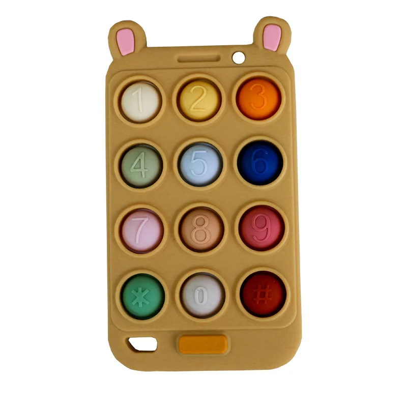 Bpa Free Silicone Baby Teething Toys Phone Telephone Shape Sensory Push Pop Fidget Toys Teethers Toy For Infant