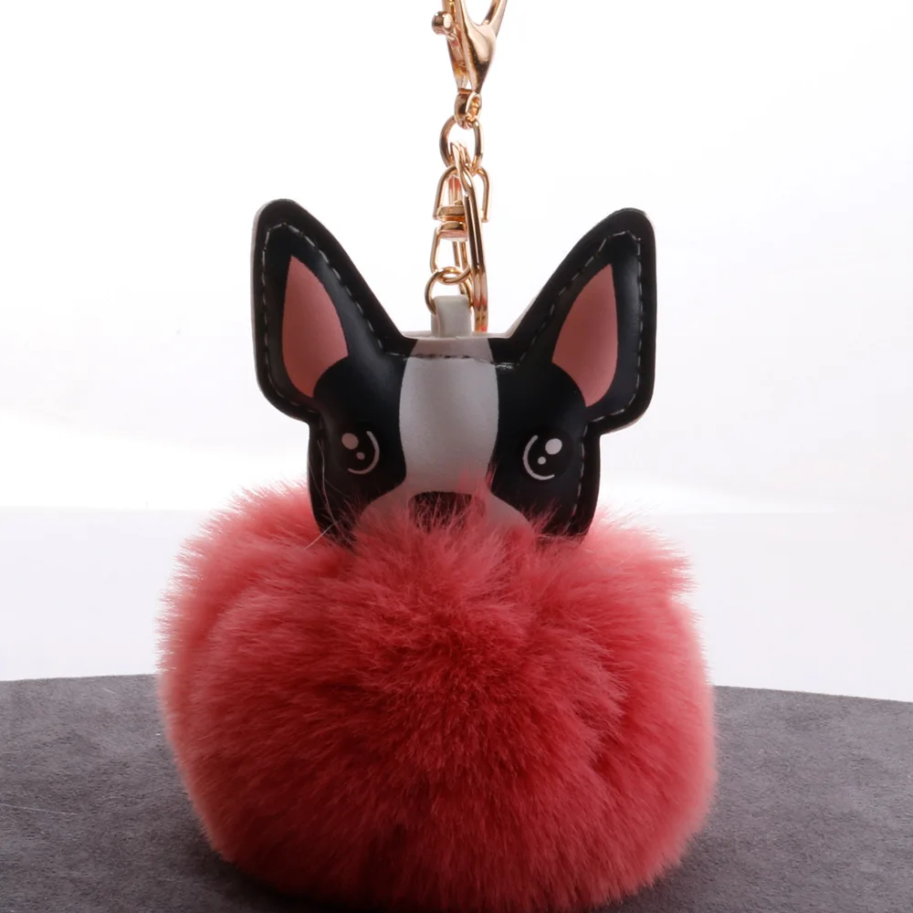 
Faux rabbit fur ball 2020 new arrivals leather dog pompoms cute key ring Plush Girl gift keychain 