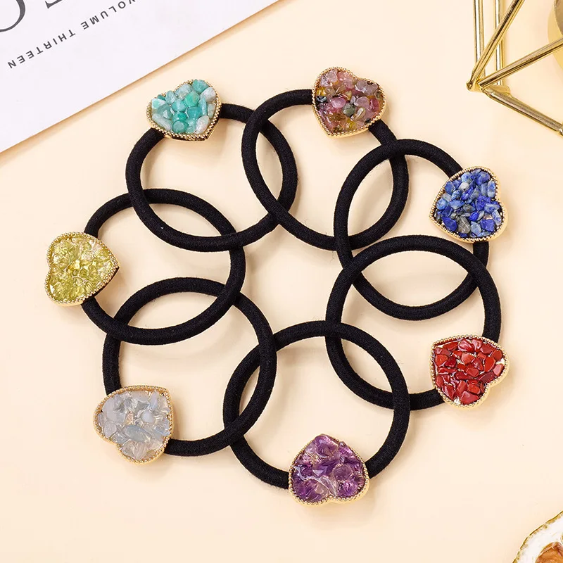 Women Girl Hair Accessories Cheap Elastic Quartz Crystal Gravel Hairband Star Shape Natural Crystal Chips Hair Ties