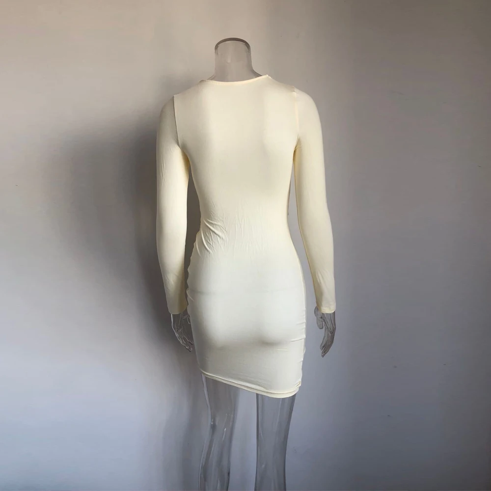 
8196 knitting cotton material party Dresses Women Sexy Long Sleeve Tight Bodycon Mini Vestidos Ladies Casual O-Neck Slim Clothes 