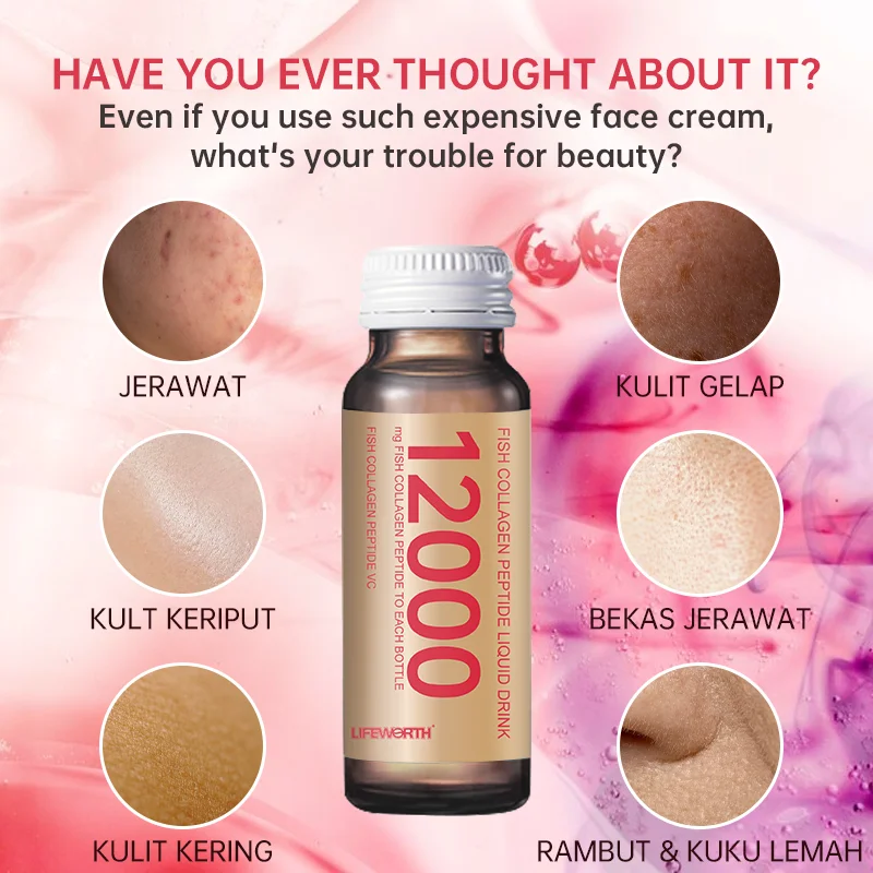 Lifeworth Private Label Vegan Bird Nest Collagen Drinking Skin Whitening Collagen Peptide Drinking Liquid For Skin Lightening