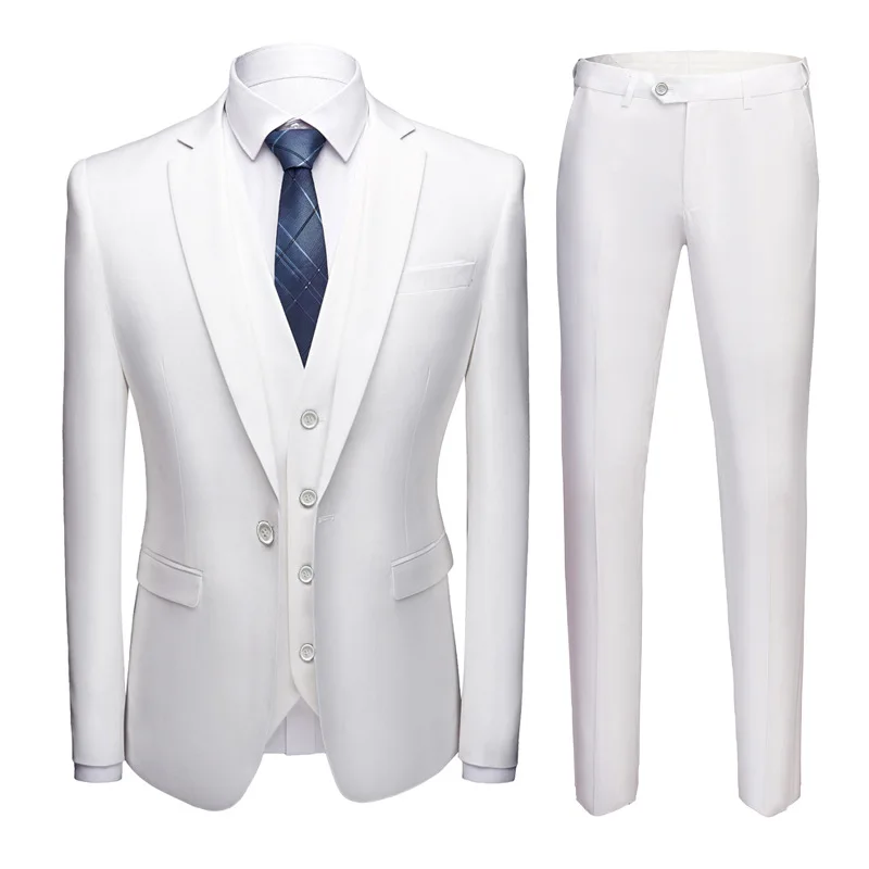 minthson White Solid Mens Dress Blazers One Button Slim Thin Blazer Suit Wedding Business Costume Homme Casual 2 Piece Men Clothing