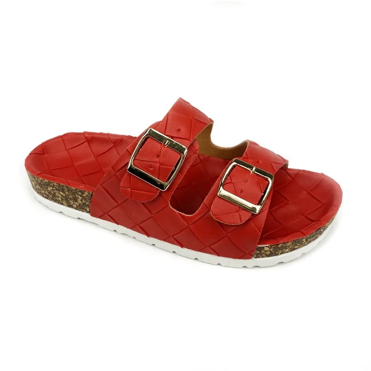 
Factory Supplier Woven Leather Sandal for Women Double Buckle Ladies Slide Slipper Female Girls Slippers Sandals Shoes OEM 