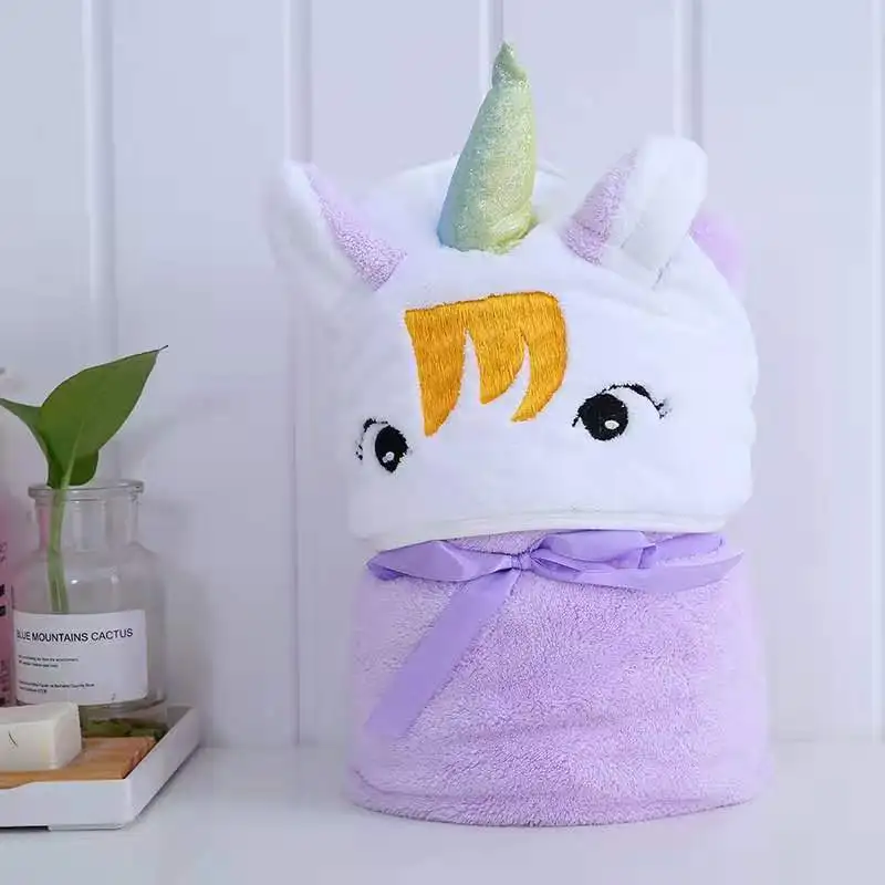 
Very soft microfiber blanket unicorn bath towel with hood for kids or baby 