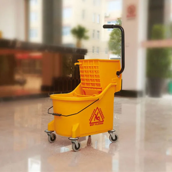 housekeeping hotel deluxe floor cleaning side down press roller wringer mop squeeze plastic bucket trolley with wheels
