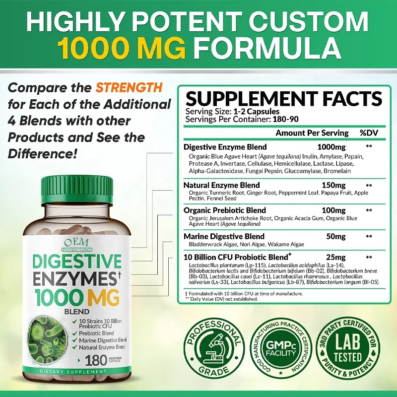 OEM ODM Natural Digestive Enzymes Capsules Supplement of Prebiotics with Probiotics Properties Digestive Enzymes Capsules