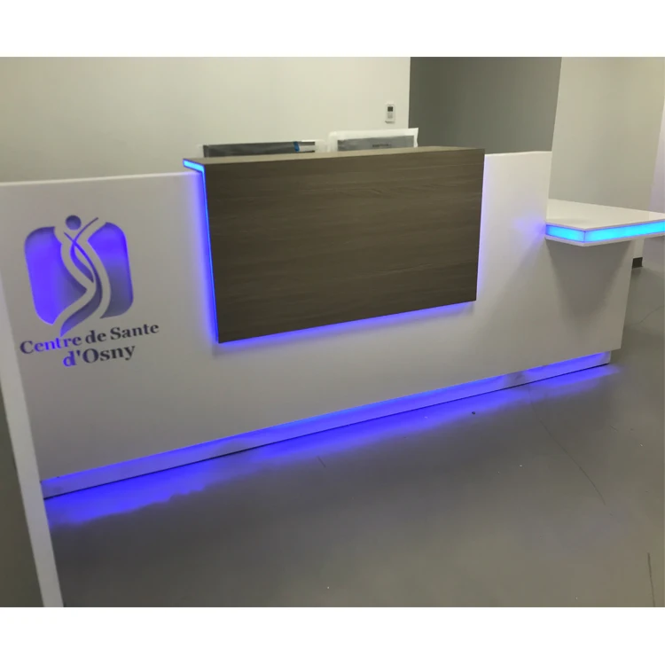 Simple Design Acrylic Led Logo Small Office Clinic Dentist Reception Area Counter Front Desk