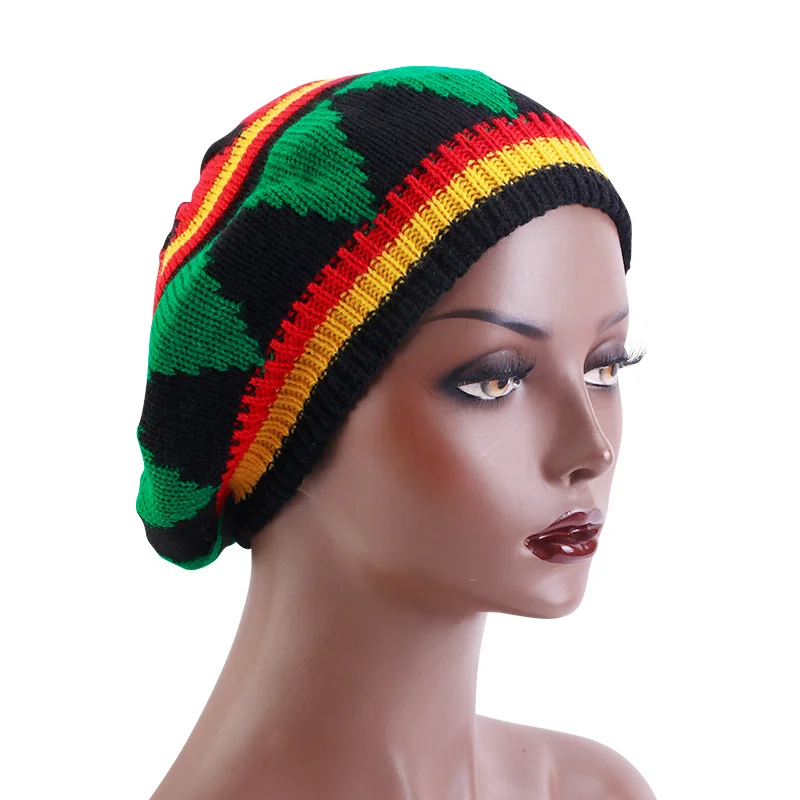 Unisex Knitted Beanies Hat Jamaican Bob Marley Rasta Hair Hat Winter Warmer Visor Stripe Cap