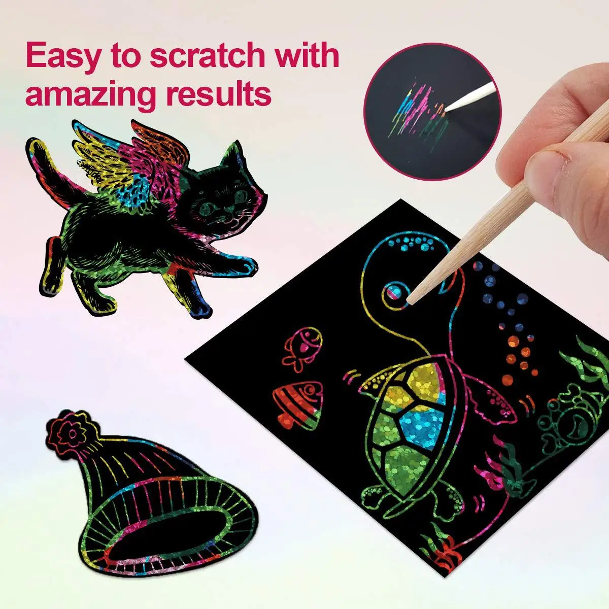 China factory Children DIY  Painting Note Magic Color Rainbow Scratch Art Paper Cards with Graffiti Stencil Kids Drawing Toy