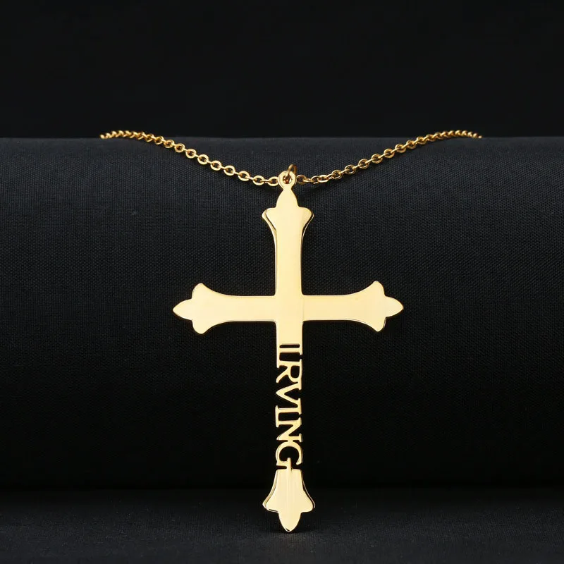 Hot Sale 18K Gold Plating Stainless Steel Best Gifts Laser Cutting Custom Name Jesus Cross Necklace