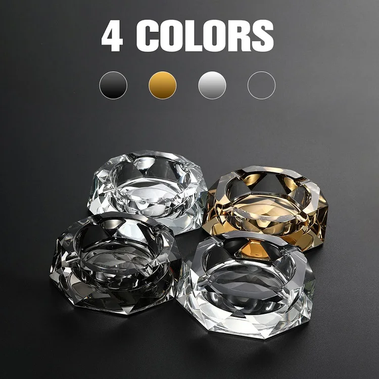 Custom Logo Private Cigarettes Cigars Octagon Large Pocket Coating Crystal Glass Ashtray
