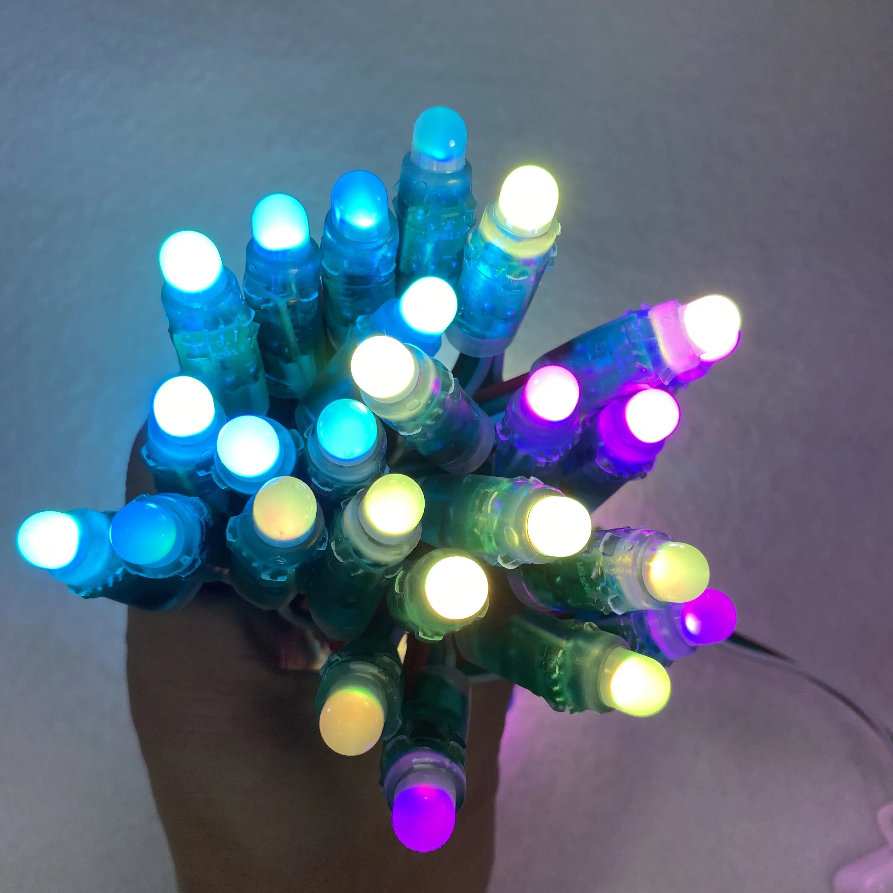 DC5V 50nodes/string 3inches(7.6cm) spacing WS2811 addreable LED pixel string light,IP68;RGB full color;24AWG wire