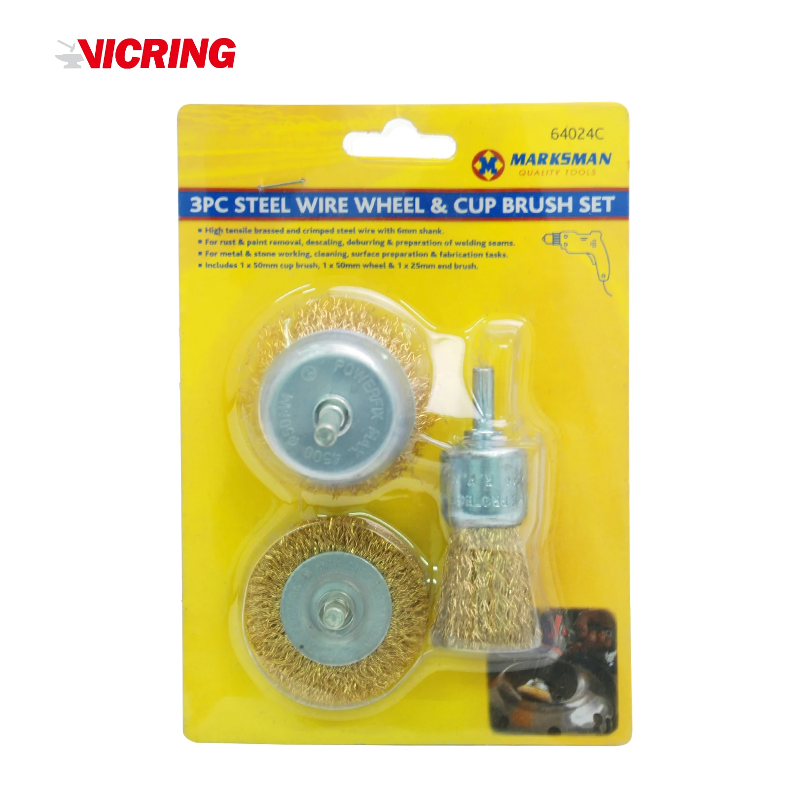 VICRING Steel Wire Wheel Brush Grinding Wear-resistant Rust Polishing Wheel Brush Tool Set Othertools