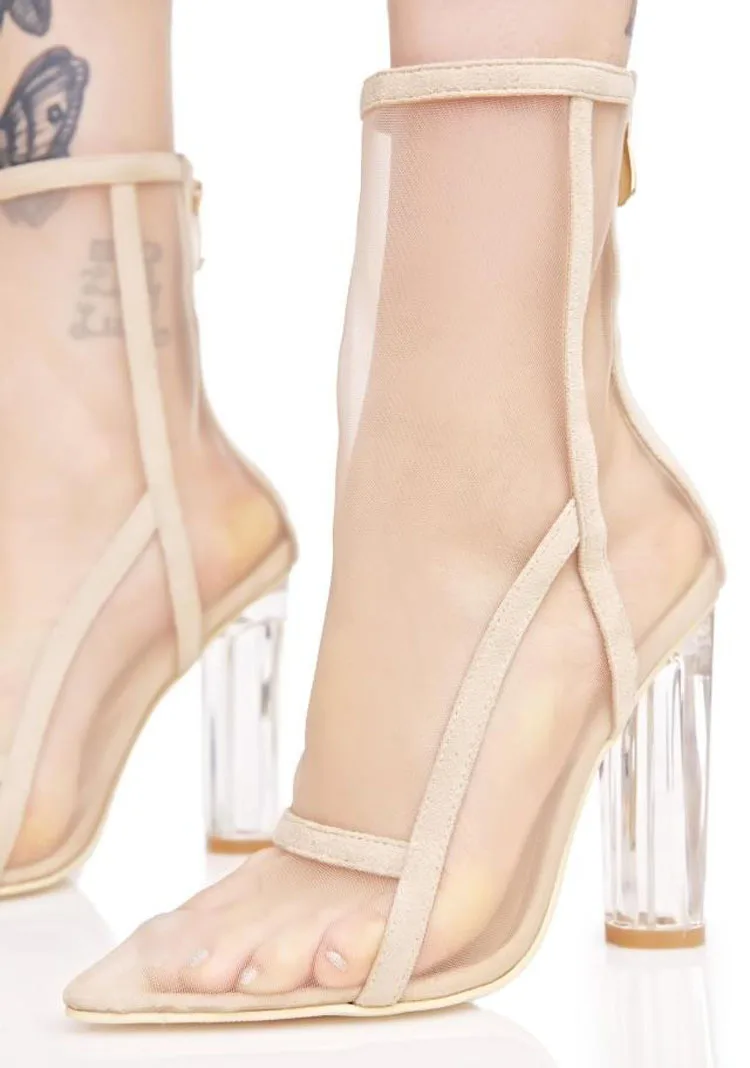 
QC-D488 Wholesale factory women breathable boots transparent crystal thick fashion boots comfortable back zipper high heel shoes 