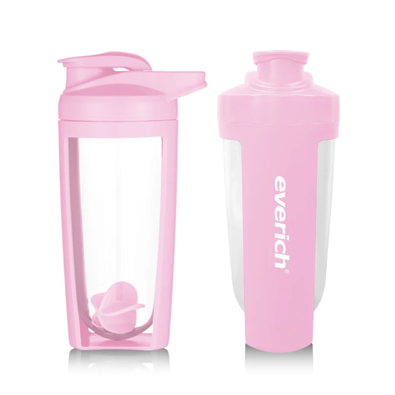 Everich Wholesale Custom Color 710ml 24oz Plastic Shaker Bottle for Protein Mixesfor Sports Gym with Stirring Ball BPA Free Pink