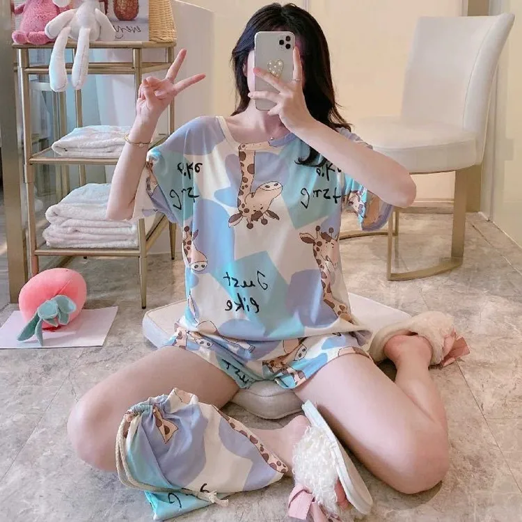 
Hot sale cheap cotton sleepwear pajamas 2pcs lady summer home wear 2021 pajamas for women 