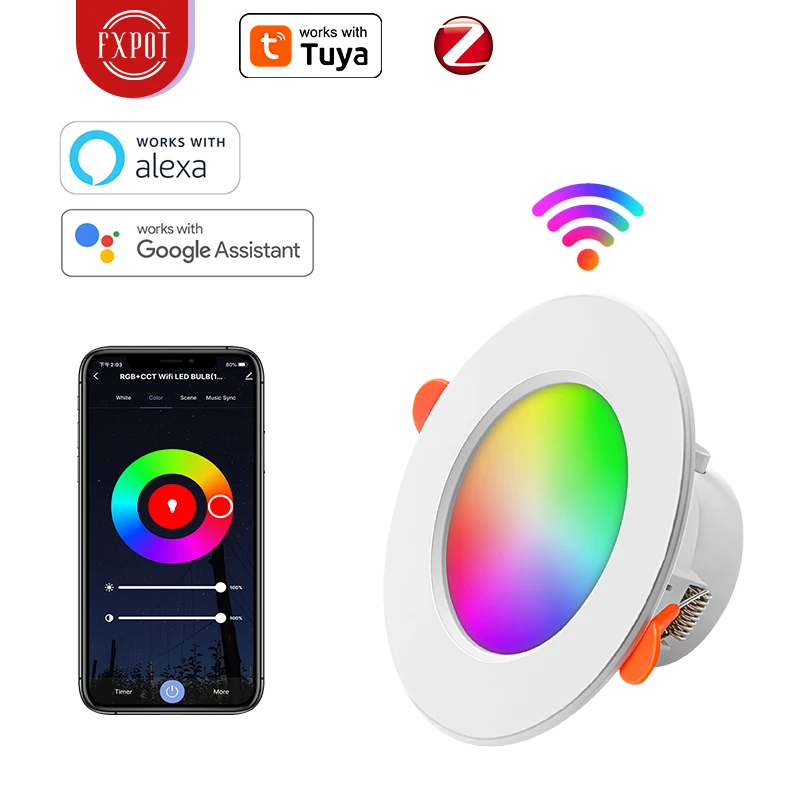 Смарт-лампа на заказ alexa Wifi Tuya Zigbee smart Control Dimmable CCT сменный светильник 10 Вт светодиодный RGB Downlight