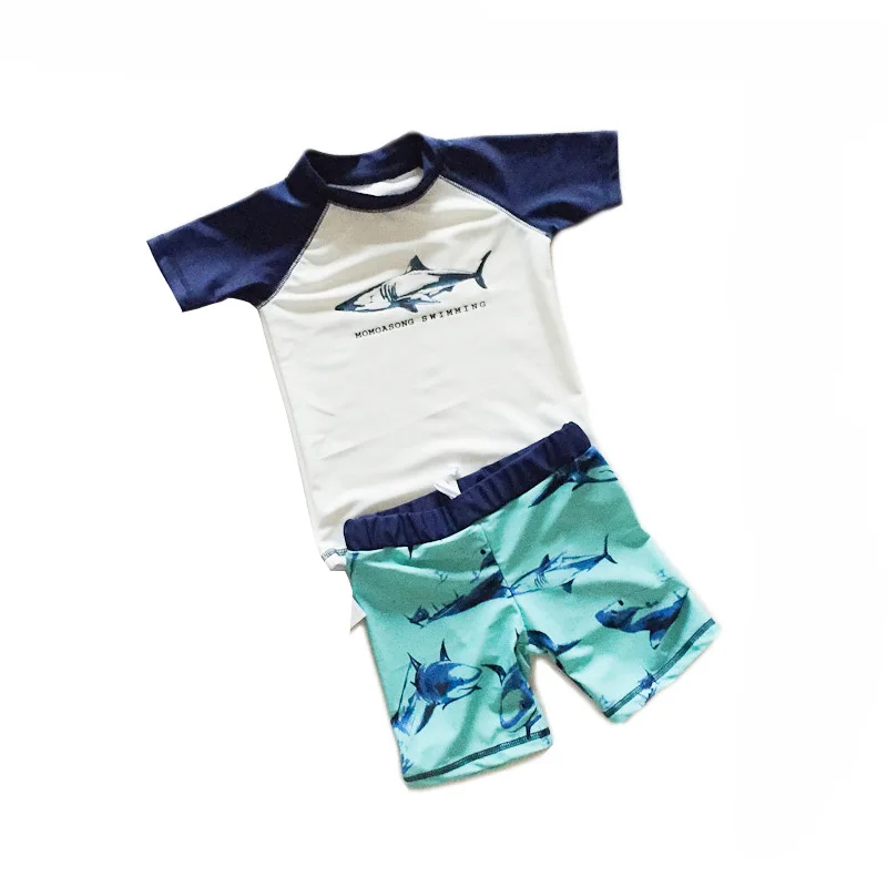 Quick Dry and UPF 50+ Beach Swimming Suit Design Print Shark Active Sporty Boy Swimwear Children 2 Pieces Swimsuit For Kids