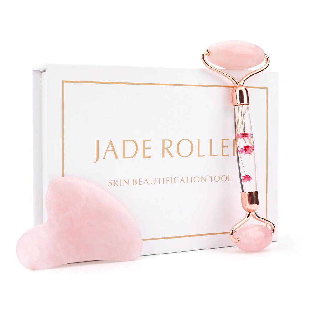
Hot Sales Natural Stone Face Massger Face Lifting Facial Beauty Roller Jade Roller Gua Sha Set With Box 