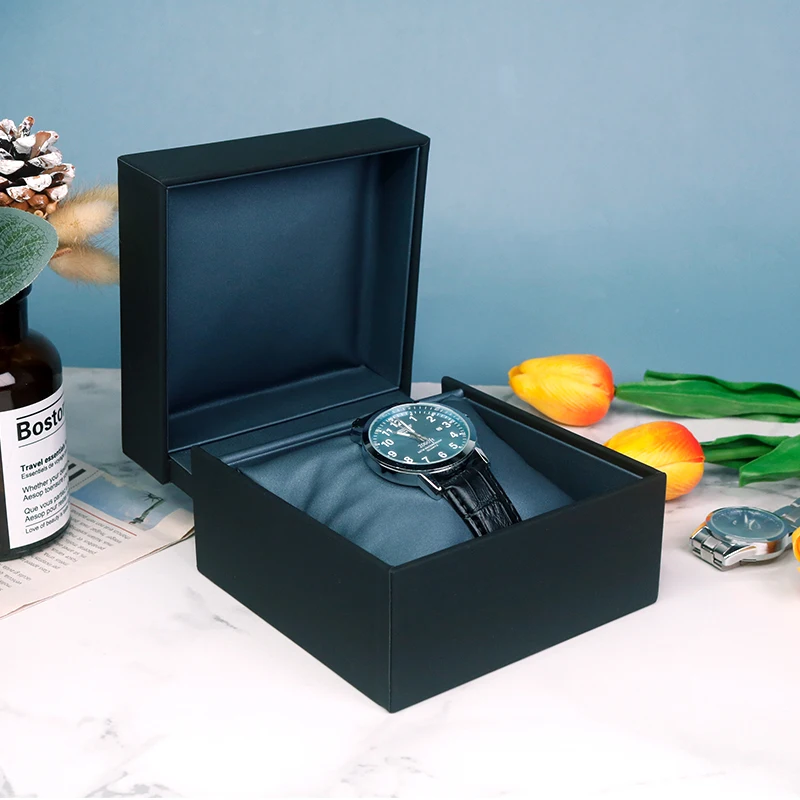 Luxury Black PU Leather Watch Display Box Custom Design Your Own Leatherette Watch Storage Gift Box with Replaceable Insert