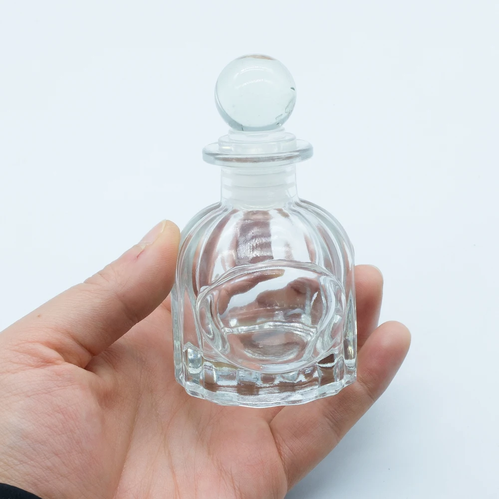 Wholesale Vintage 50ml Threaded Glass Circular Crown Essential Oil Perfume Bottles with Cap/Lid and Box