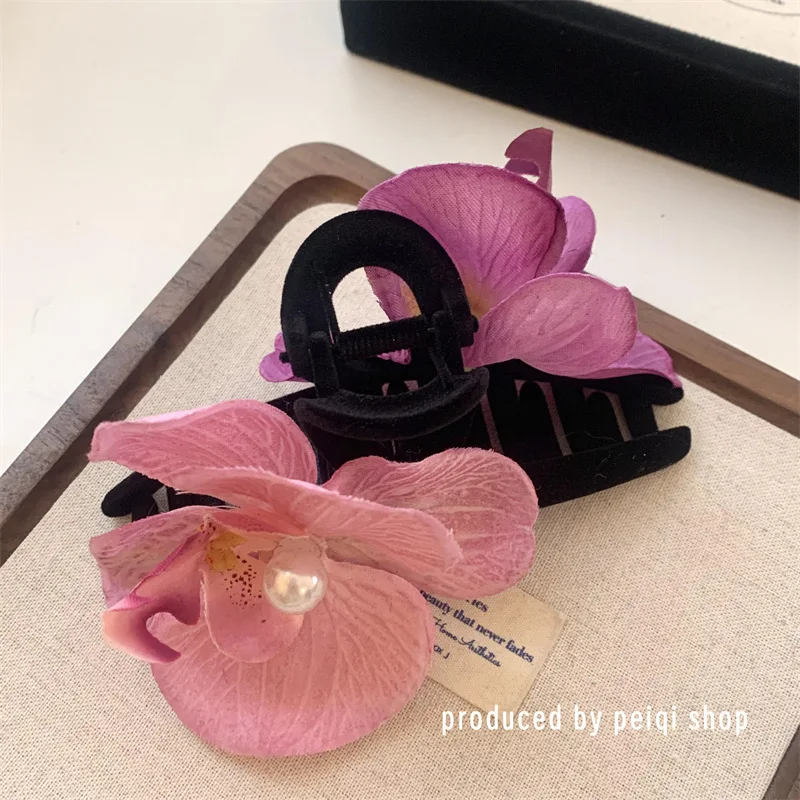 Simulated orchid shark clip French Elegant Headwear Fashion Phalaenopsis Butterfly Orchid Flower Hairgrips hair accessories