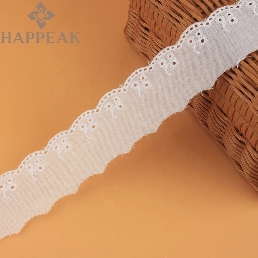 Высококачественные белые хлопковые вышитые обрезные полые хлопковые кружевные обрезки для одежды hспойак