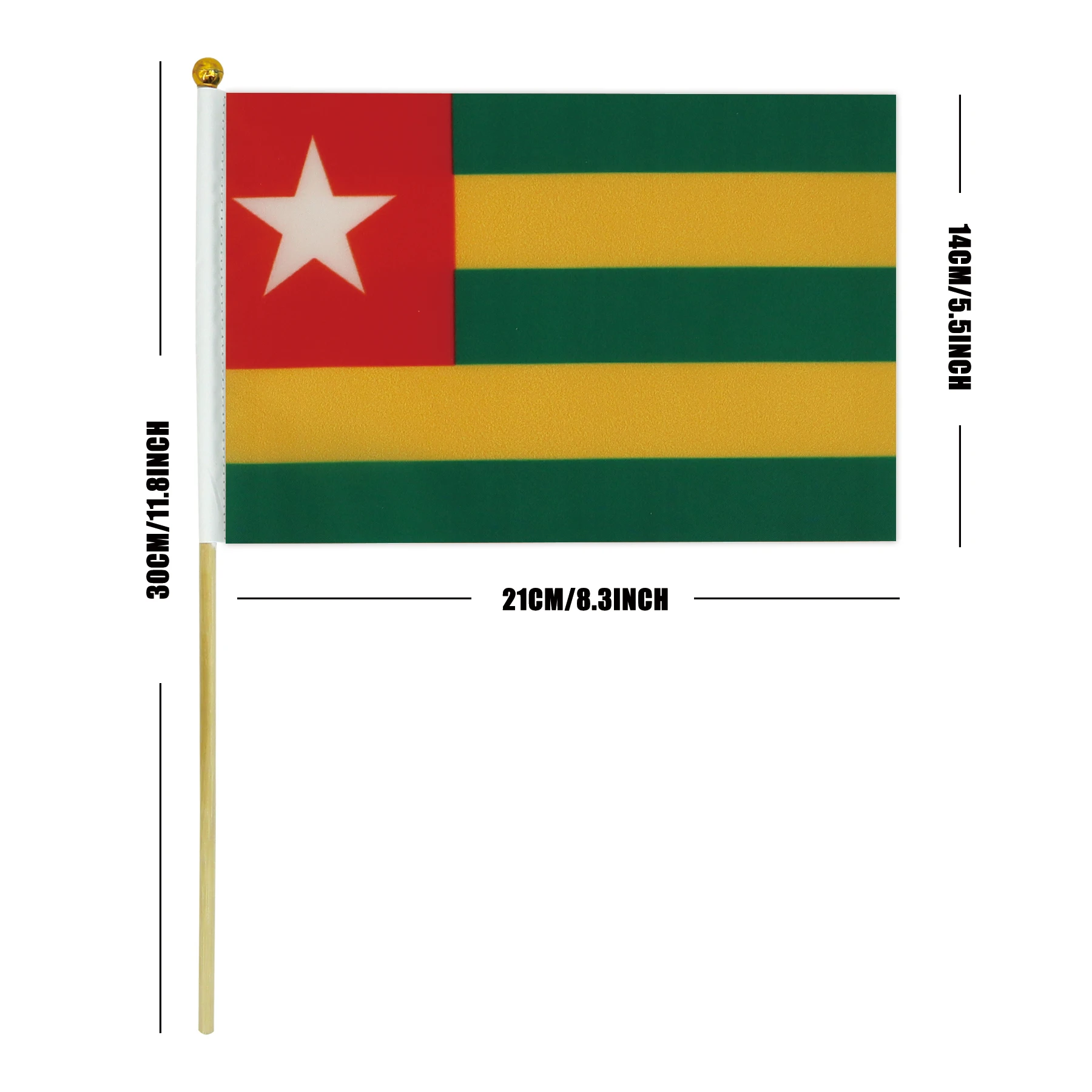 2024 Factory Hot Sale Togo  Wooden Pole Hand-Waved Flag  for General Holiday