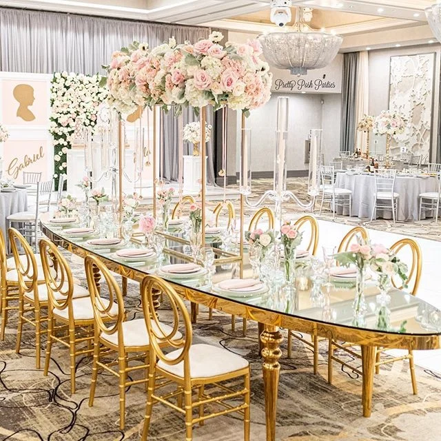 Oval shape stainless steel MDF top dubai style wedding dining table