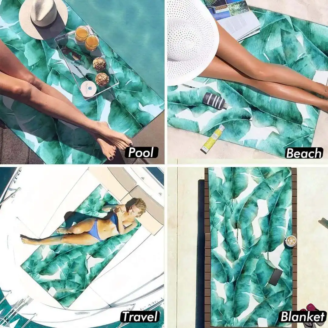 
personalized customized durable microfiber polyester beach towel in bag 