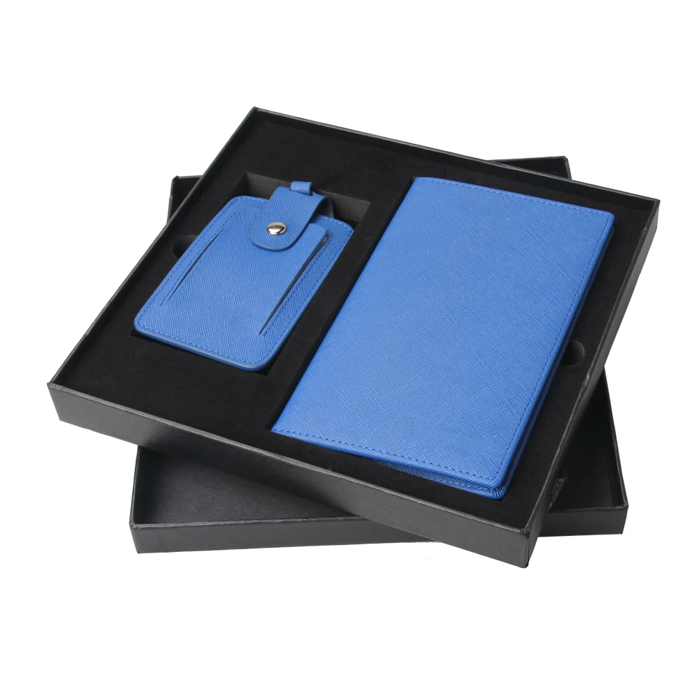 Blue Saffiano Leather Passport Holder And Luggage Tag Set