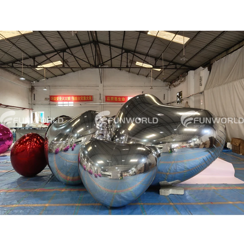 Big Heart Balloon Reflective Inflatable Heart Shape Mirror Ball Red Balloon Decoration For Wedding Event