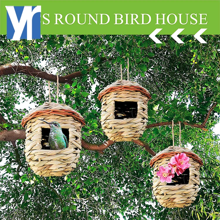 Wild Bird Hut Hanging Birdhouses for Outdoors with Rope Hanging Grass Bird Nest