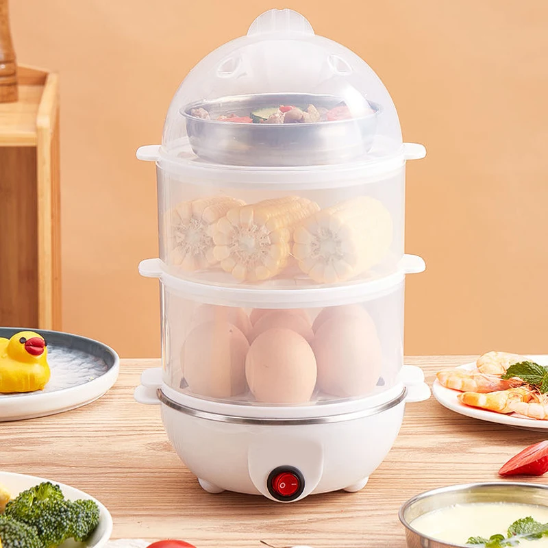 Two-Layer Automatic Electric Egg Cooker and Food Steamer Household Plastic Housing Steam Heating Function
