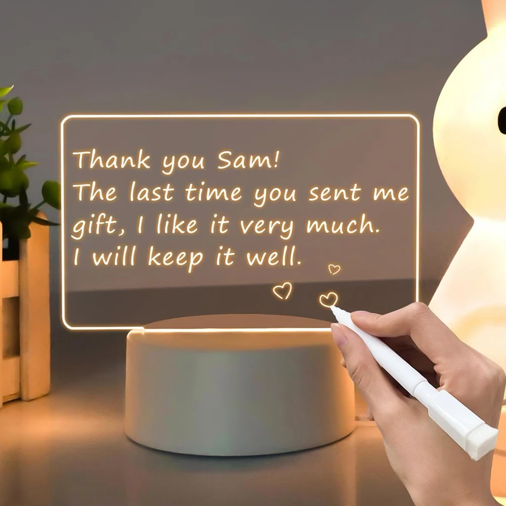 Diy LED  Blank 3D Creatives  Square Pen Rewrit Acrylic Note Board Led Rewrirable Night Light Gift with message board