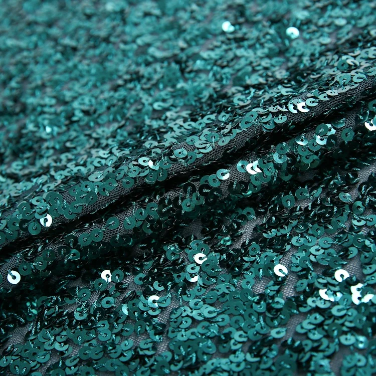Design Polyester Cheap Luxury Mesh Tulle Luxury Full Green Sequin Material Fabric Embroidery For Club Dress