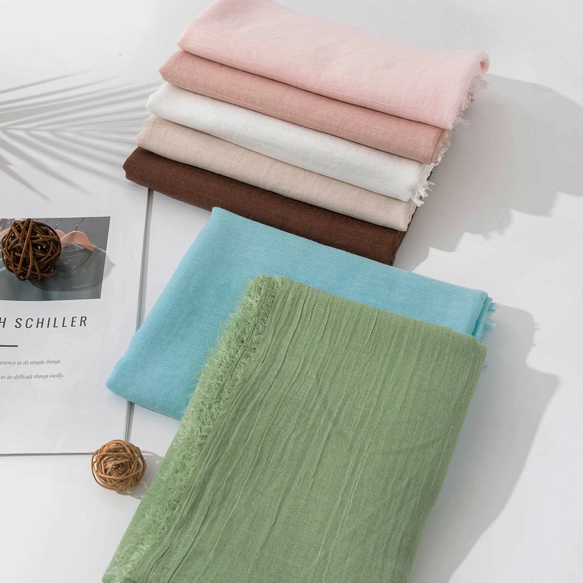 Cotton linen scarf women spring and autumn solid color Japanese and Korean scarf sun protection warm shawl simple retro Muslim