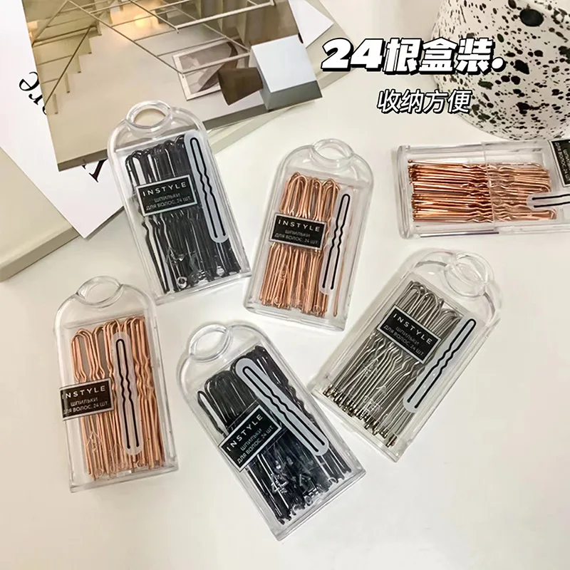 24pcs/box Wholesale black bobby pins simple hairpin invisible disc kid hair headdress