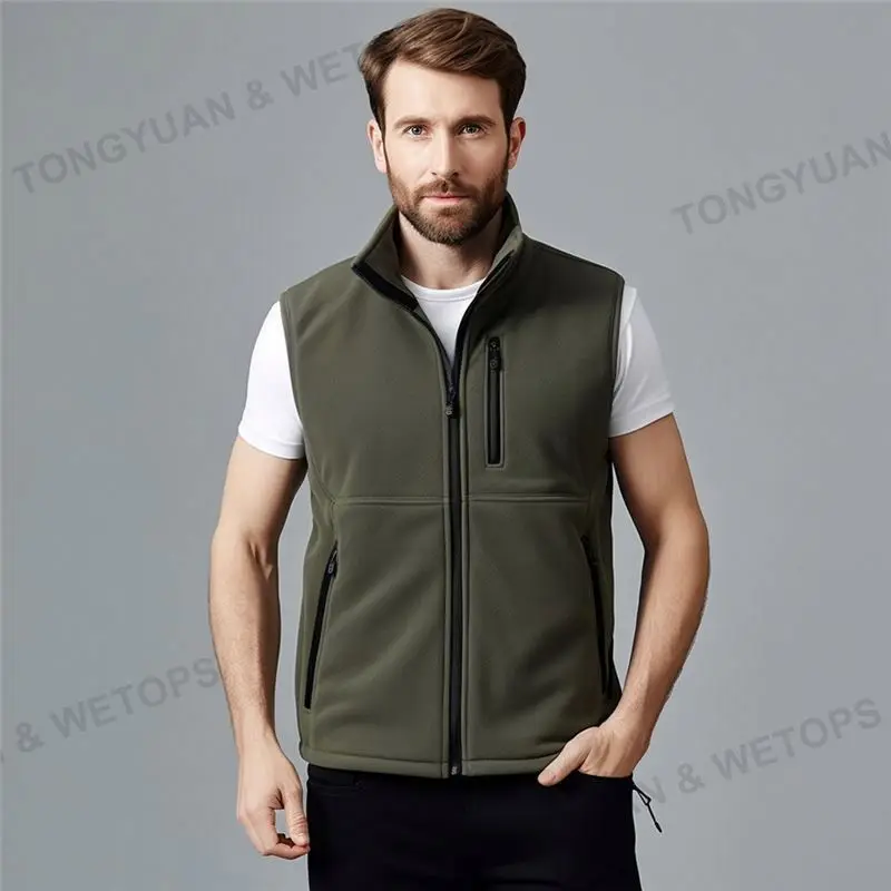 Wholesale Winter  Custom Jacket Polar Fleece Vest Men 100% Polyester Fishing Hunting Windproof Vest Men Black Fleece Vest