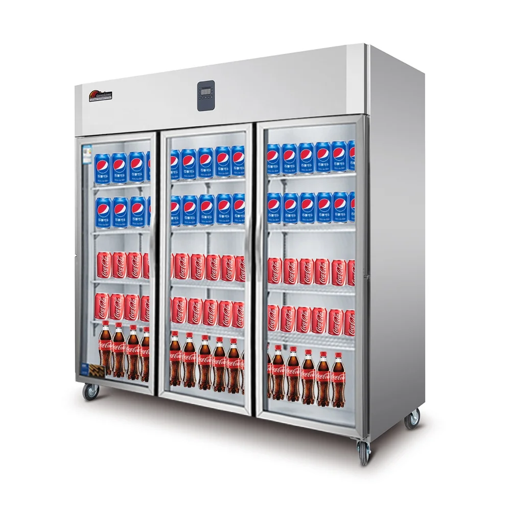 Commercial 3 Door Vitrine Refrigerer Cooler Refrigerator Showcase Glass Door Fridge