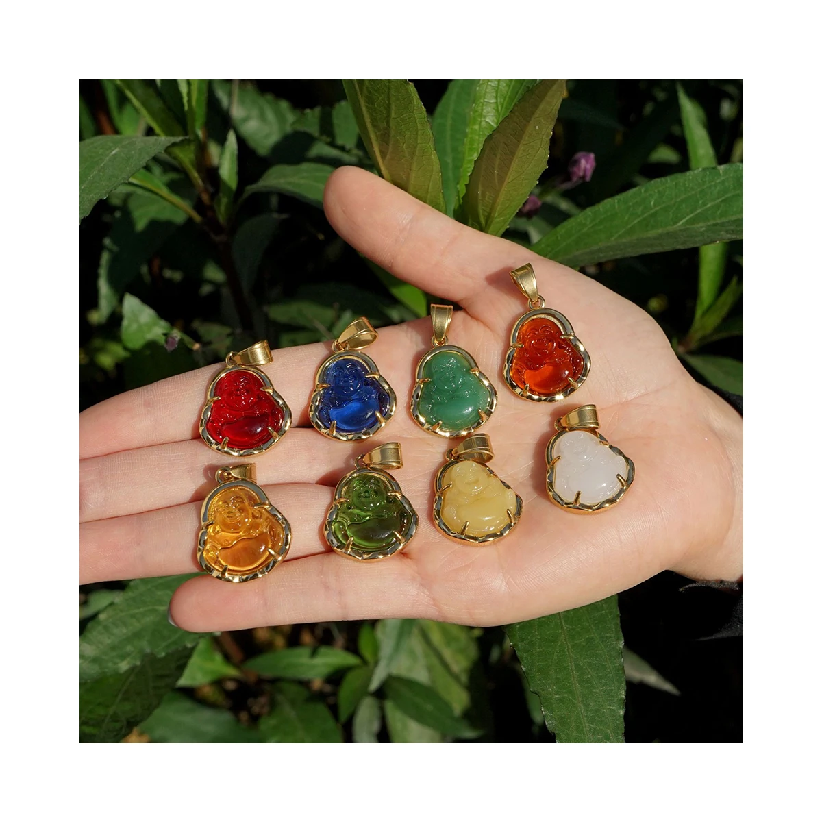 Mini Glaze Buddha Pendant Necklace Amulet Jewelry Smooth Stainless Steel Wealth Buddha Statue Pendant Necklace for Women