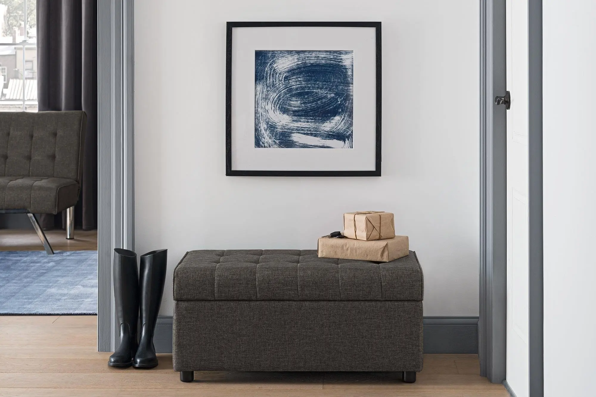 Leather PVC Foot Rest Storage Rectangular Foldable Storage Ottoman Stool for Living Room Storage Bench