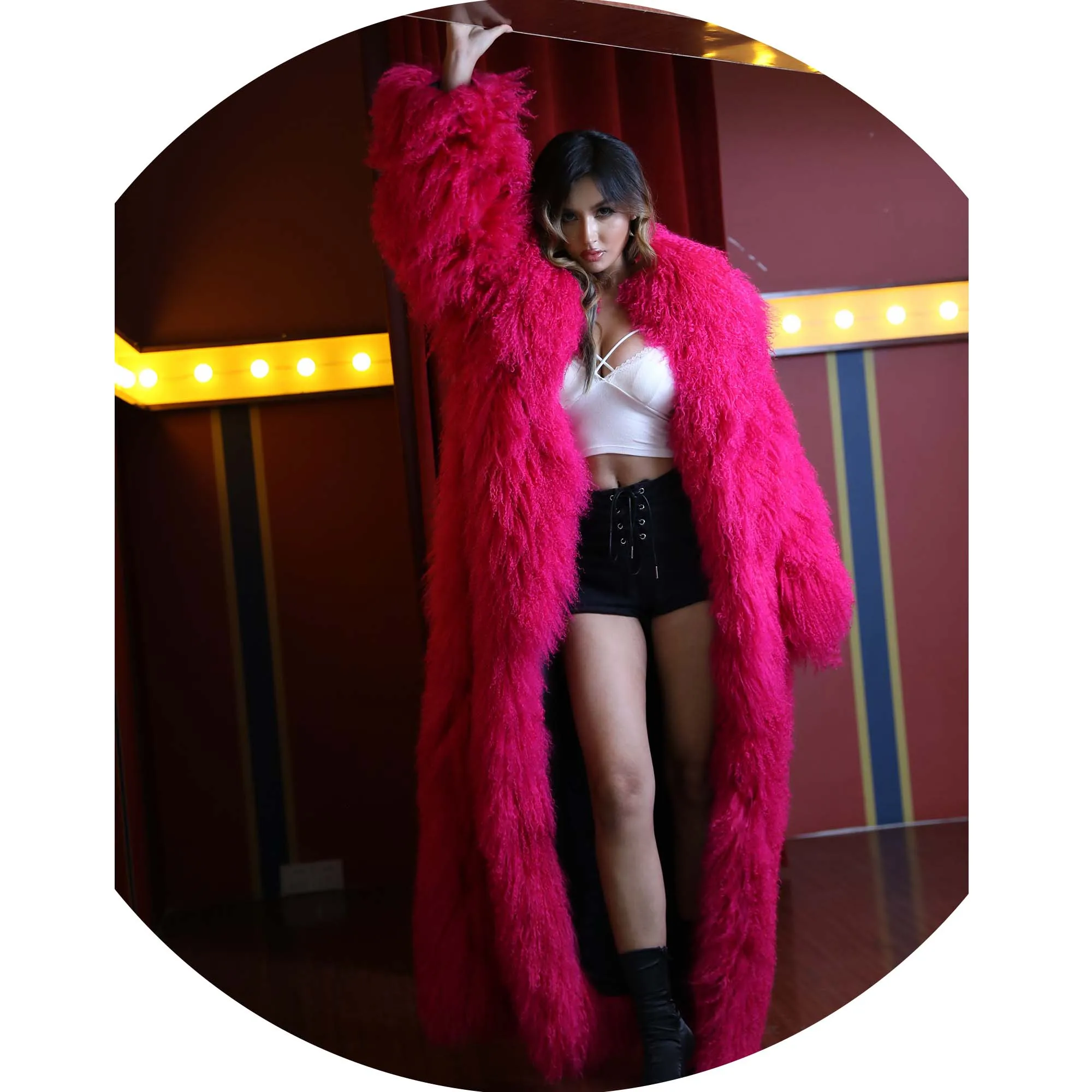 Thick Warm Windproof Custom Size Color Mongolia Sheep Goat Skin Long Mongolian Fur Coat