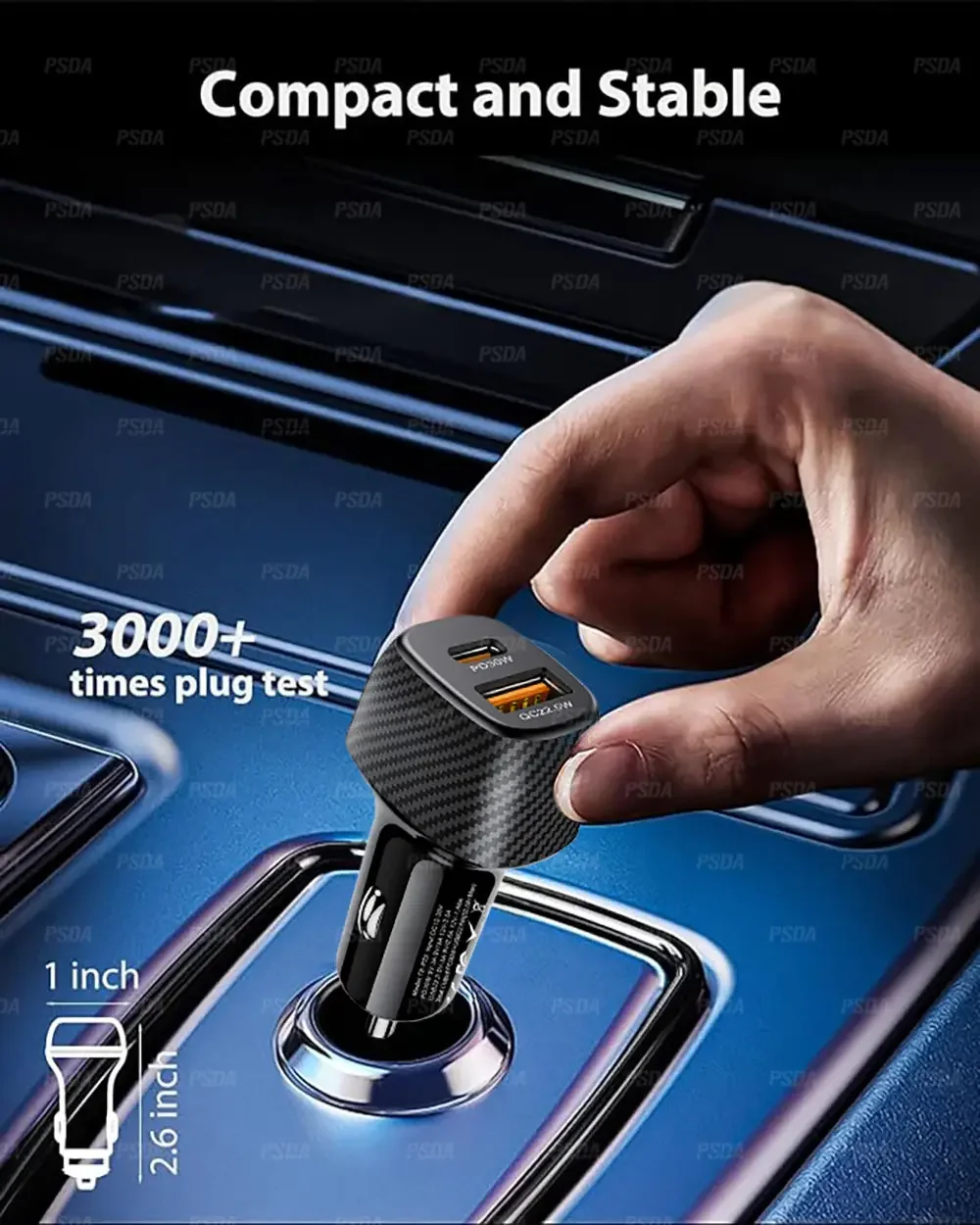 PSDA Car Charger with Plug 52.5W USB Car Charger Fast Charging PD PPS QC 3.0 USB Cigarette Lighter Charger for iPhone Samsung